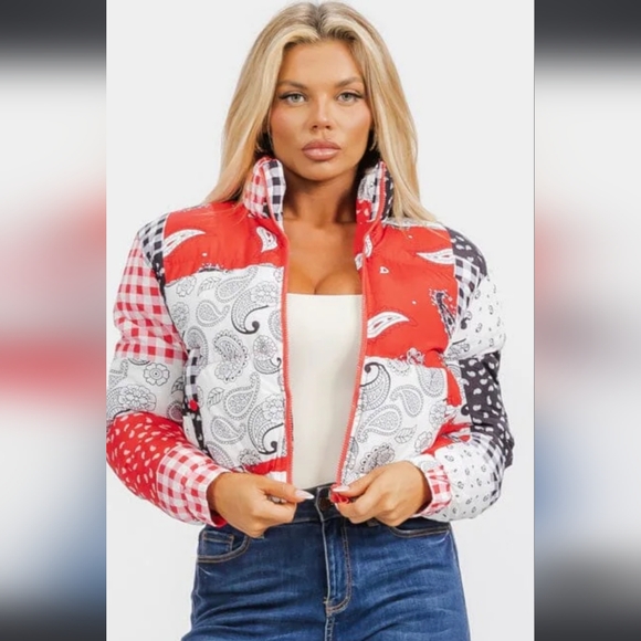 #127 🌻Paisley Puffer Bandana Jacket with Stand-up Collar - Picture 5 of 5